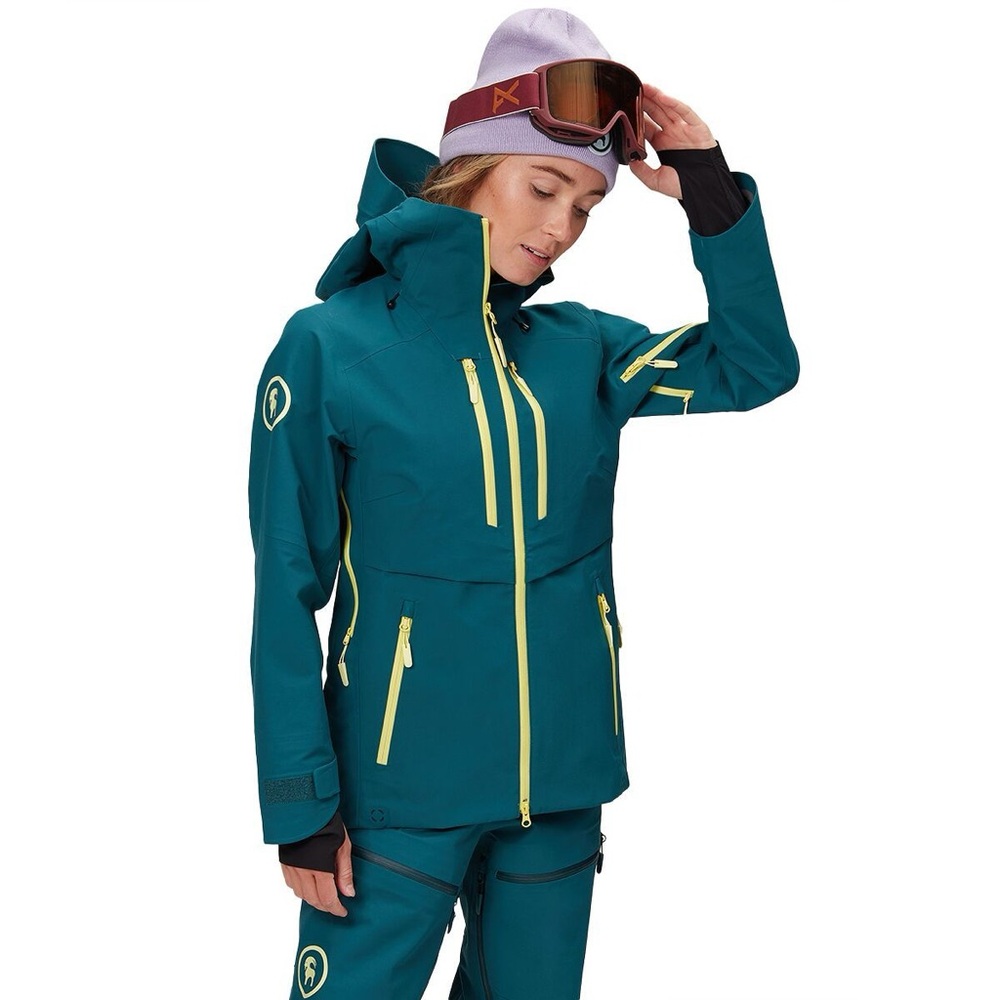 Women's Teal Waterproof Ski Jacket with Yellow Accents